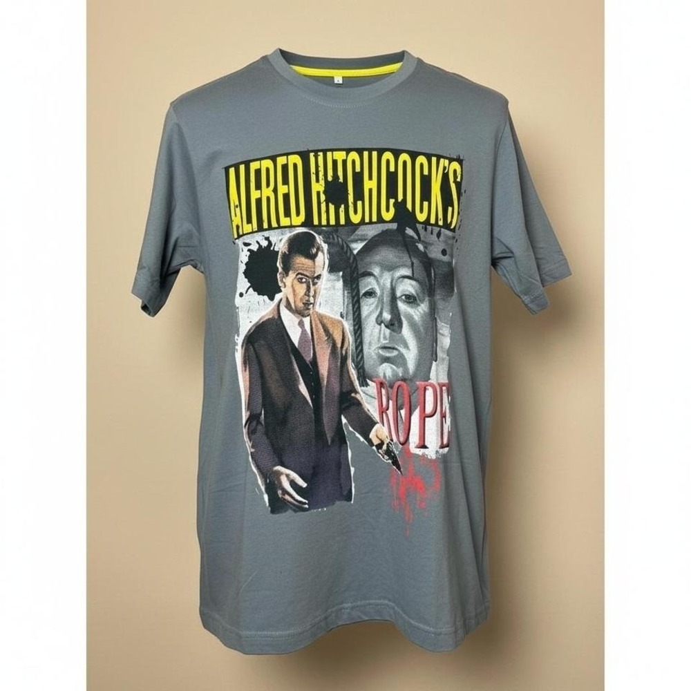 Radio Days Alfred Hitchcock Rope Movie Graphic Tee Size L Gray Rare VTG Import‎